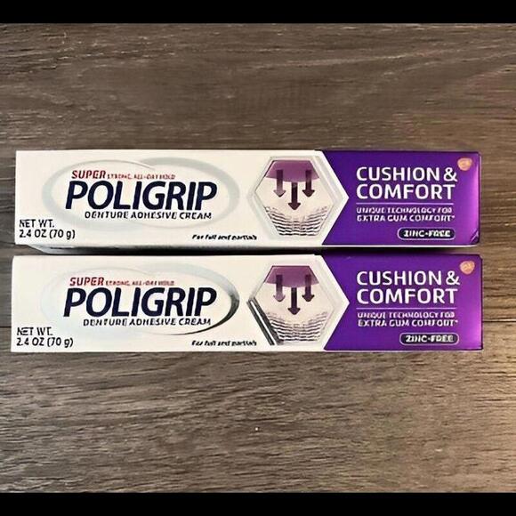 2 Pack Super Poligrip Cushion & Comfort Denture Adhesive Cream 2.4.Oz - Picture 1 of 3